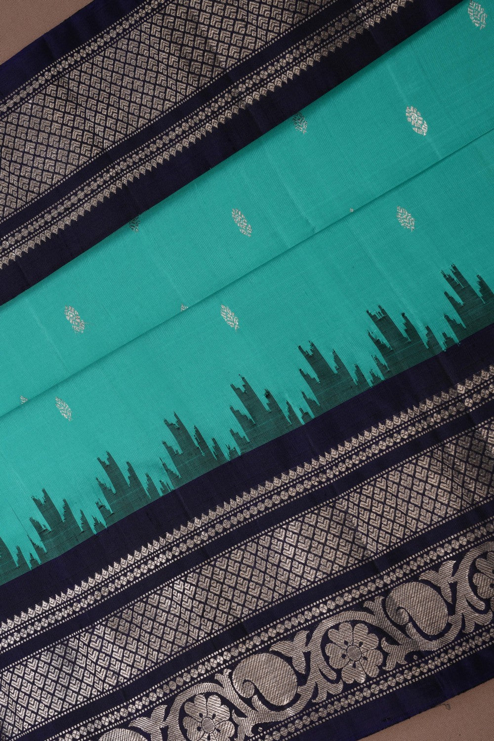 Image of Gadwal Silk Teal Blue Saree